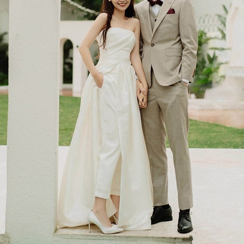 パンツウェディングドレス ベアトップドレス サテン ズボンドレス ワンピース スリット 二次会 結婚式 ブライダル 前撮り 海外挙式 花嫁 ウエディングドレス 通販 Lineポイント最大0 5 Get Lineショッピング