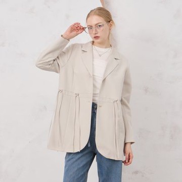 【MASTINA】綁帶高冷設計西裝長袖外套 米 灰 (魅力商品)