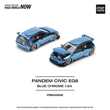 POP RACE 206 1/64 HONDA PANDEM CIVIC EG6 電鍍藍 模型