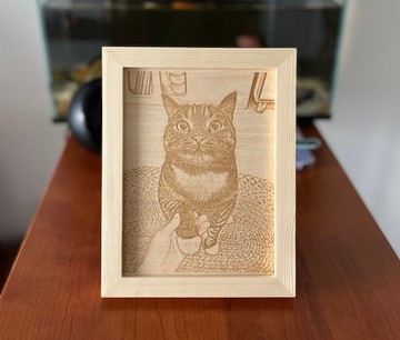 定做照片, 客制照片木板畫, 寵物木刻畫, 貓星人, 個性禮物