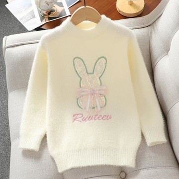 女童水貂絨毛衣2025新款洋氣女孩兔子針織衫韓版圓領兒童打底上衣