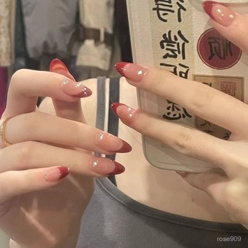 💅限時下殺穿戴甲💅酒紅法式|純手工裸色酒紅法式聖誕穿戴甲巨顯白藝術生婚甲可拆卸手工穿戴甲 516M