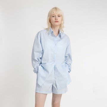 休閑時尚套裝女2024夏季新款純棉寬松襯衫短褲兩件套