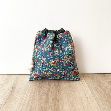 【River】束口收納袋/印花布料/莓果/藍