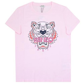 KENZO 2TS721 燙印撞色虎頭標誌棉質短T恤.淺粉