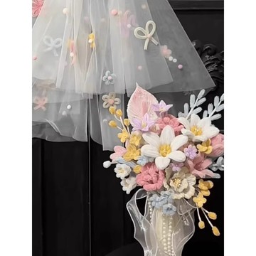 包敎會🎀扭扭棒頭紗手捧花diy材料包手工編織領證花束成品送閨蜜朋友禮物 鈎針毛綫花束材料包 畢業母親節花束 幹燥永生花束