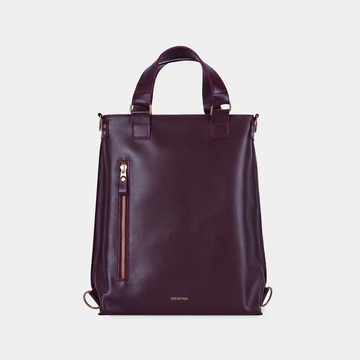 酒紅色皮革可轉換雙肩包 - 筆記型電腦單肩手提包