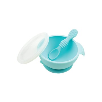 BUMKiNS 寶寶白金矽膠餐碗組 耐熱溫度-40°C~+175°C 3件式餐具組  水藍色  1組