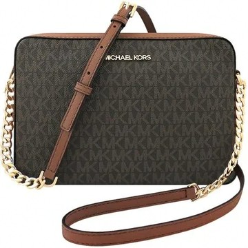 MICHAEL KORS Jet Set Item LOGO PVC方形鍊帶相機包-巧克力色