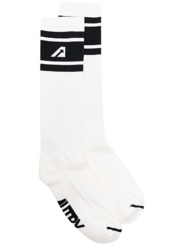 Autry - logo-intarsia ribbed socks - men - Cotton/Polyamide/Elastane - L - White