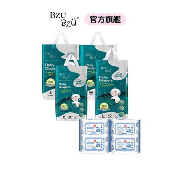 BZU BZU 絲絨乾爽紙尿褲-黏貼型(1箱4包/送4包80抽純水濕巾）(NB/S/M/L)