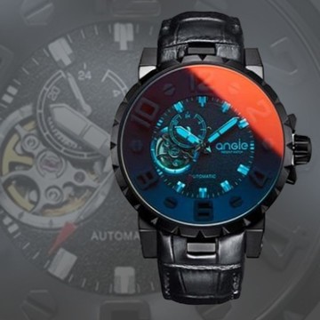 45mm立體錶盤 皮帶款 炫彩錶鏡 霧砂黑