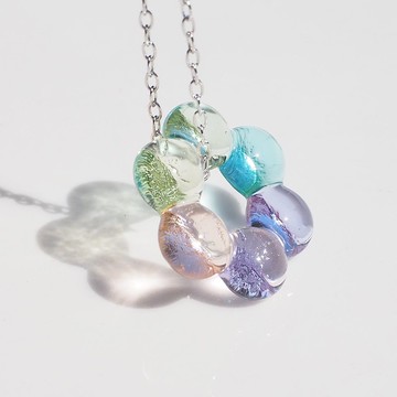 玻璃花環（米【小】【夢幻色】）鍊式項鍊【棉線，925銀可選】【定做】