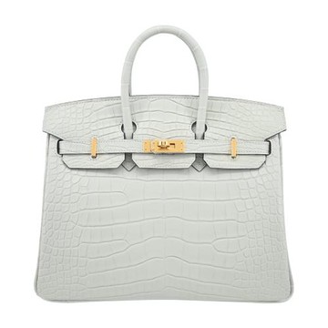 Hermes 愛馬仕 Birkin 25CM 0W B刻 稀有鱷魚皮手提/肩背柏金包(0W水晶灰/金釦)