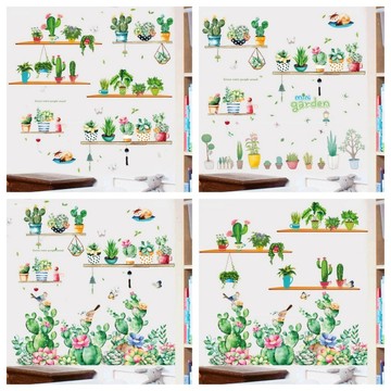 HJ112 田園清新植物盆栽牆貼紙臥室裝飾品走廊玄關自粘貼畫
