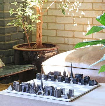 【英國 Skyline】豪華不鏽鋼 城市西洋棋-東京vs.巴黎 (3款棋盤)