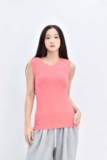 (S) 粉色針織無袖上衣
