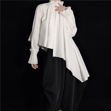 襯衫｜暗黑不對稱設計感小眾春秋宮廷風立領褶皺復古女