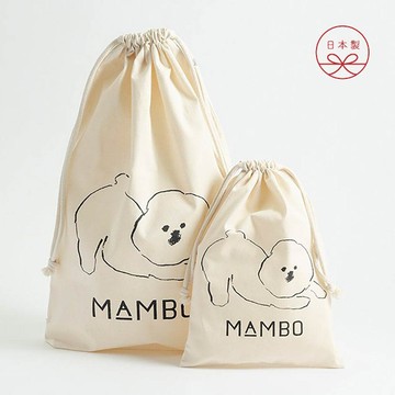 日本claska Mambo 比熊犬厚磅純棉束口袋/收納袋 (S/M) - S(36x26cm)