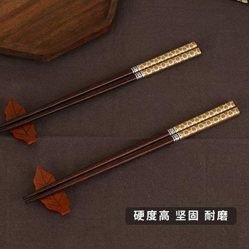 【臺灣有貨 可開票】優質紅檀木筷子家用 天然高檔不發黴中式圓頭金色筷子 新款2023