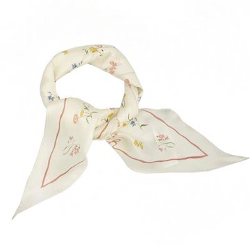 COACH 經典LOGO花卉100%蠶絲三角絲巾領巾(花卉/米白)