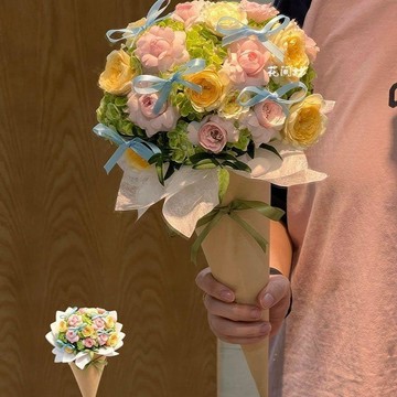 ❀【花中世界】❀仿真花送女朋友成品冰淇淋七夕創意花束玫瑰花束仙子甜筒小吻閨蜜