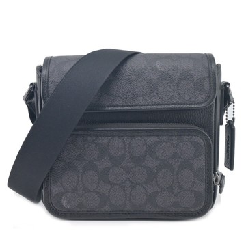 COACH Sullivan Flap PVC翻蓋中性斜背包(黑灰)CZ396 QBMI5