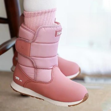 bayb兒童雪地靴男女童長靴加厚加絨冬季保暖防滑新款洋氣粘扣下