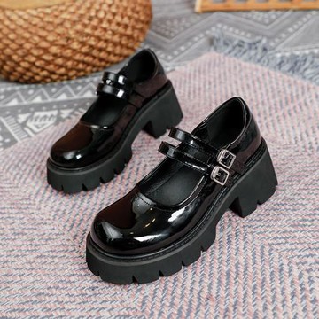 粗跟厚底法式瑪麗珍鞋小皮鞋女春秋樂福鞋2024年新款大碼女41-43