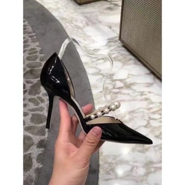 宋茜同款珍珠高跟鞋2025春夏新款細跟尖頭一字帶中空鞋女淺口單鞋