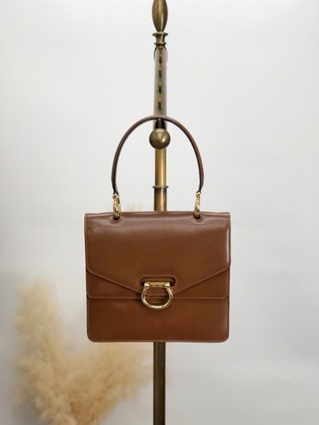 【 日本直送 名牌中古包 】CELINE  સૅલિન 手提包 棕色 馬銜扣 雙翻蓋 皮革 vintage 中古 yxn6s8