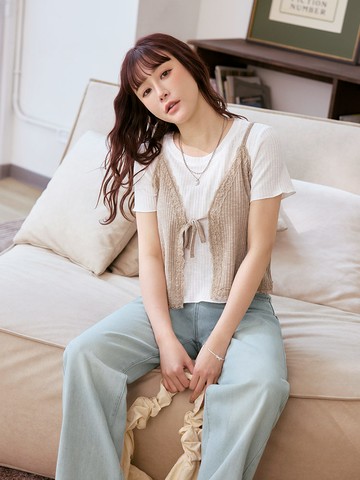 兩件式蕾絲細肩帶背心上衣套組