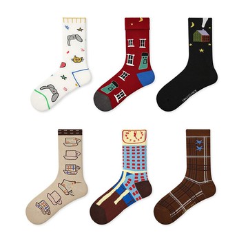 插畫風卡通動漫中筒襪  3雙組合女襪