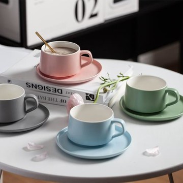 ins陶瓷咖啡杯碟啞光色釉下午茶杯子套裝拿鐵拉花杯歐式定 制圖案