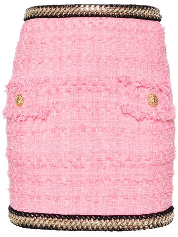 Balmain - chain-embellished tweed miniskirt - women - Cotton/Polyamide - 40 - Pink