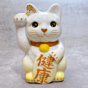 【黃瑞納壽】日本清水燒招財貓 | 花結晶 黃白 - 健康 右