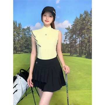 2024新款韓版進口夏季高爾夫套裝女戶外運動顯高無袖上衣A字裙