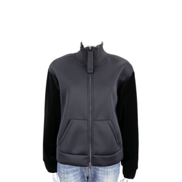 Emporio Armani 刺繡字母手袖拼接設計黑色太空棉夾克 外套