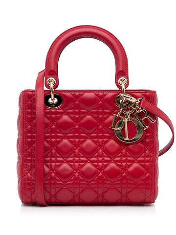 Christian Dior - pre-owned medium Cannage Lady Dior two-way handbag - women - Lambskin - One Size - Red