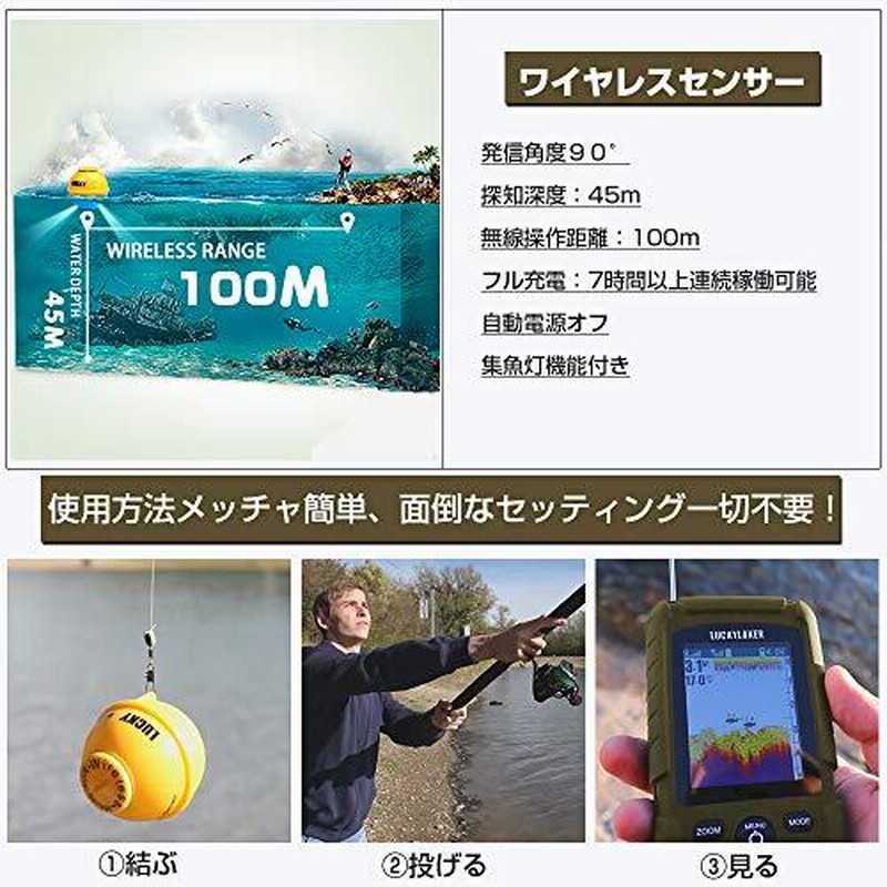 LUCKYLAKER 魚群探知機 防水 ワイヤレス