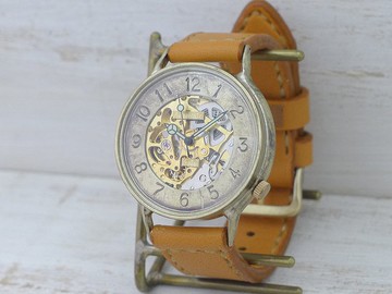 手工手錶 HandCraftWatch 自動上鍊黃銅超大號 JUMBO 42 毫米羅馬數字手工縫製皮帶（BAM041 GD / CA 手工縫製）