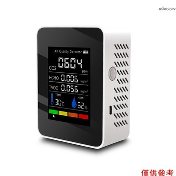 Kkmoon 家用空氣質量檢測器多功能 CO2 測試儀, 具有二氧化碳 TVOC HCHO 值電量溫度濕度顯示, 帶報警