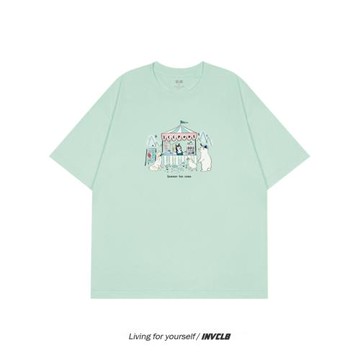 INVCLB 美式復古卡通印花t恤男女潮牌寬松情侶上衣bf