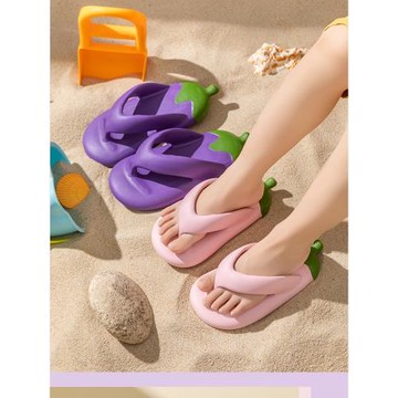 夏季防滑人字拖女茄子EVA踩屎感室內家居親子防水軟底沙灘鞋夏天
