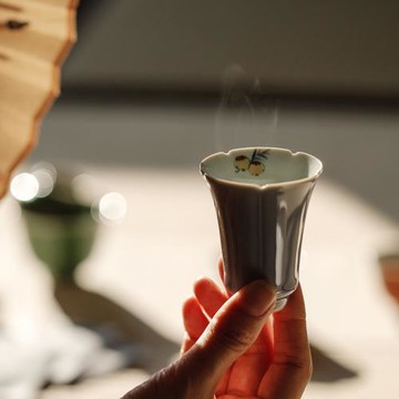 無落新品木槿紫悅心花口聚香杯手繪秋實茶杯功夫茶具品茗杯聞香杯