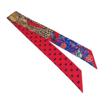 HERMES 愛馬仕 紅色 絲綢 豹/愛心 Twilly 絲巾 【二手名牌BRAND OFF】