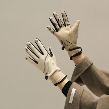 德絨保暖手套 女款秋冬加絨防風防寒 騎車防滑觸屏防寒手套 戶外運動輕量化 機車保暖手套 女士手套