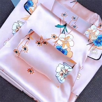 粉色太陽花春秋款冰絲長袖2025年新款夏季薄款仿真絲家居服套裝