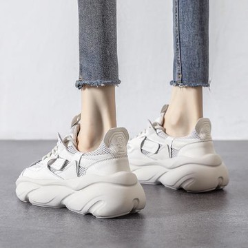 網紅炸街老爹鞋女ins潮2025春秋新款真皮女鞋網面透氣休閑運動鞋