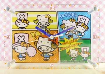 【震撼精品百貨】ONE PIECE&HELLO KITTY_聯名海賊王喬巴&凱蒂貓系列~掛鐘-四格
